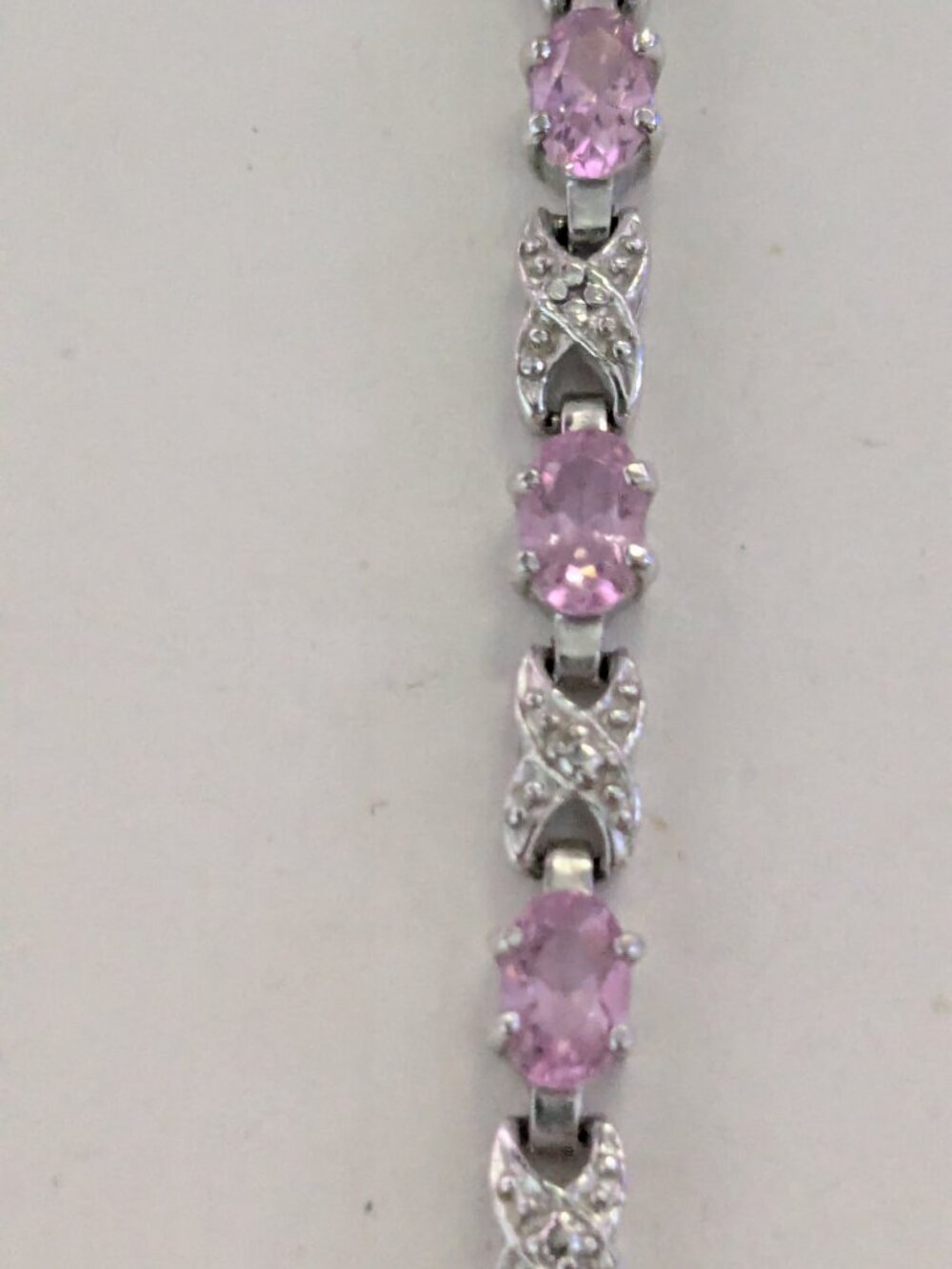 ROSS SIMONS 925 Sterling Silver Pink Crystal X Link Bracelet - Picture 6 of 10